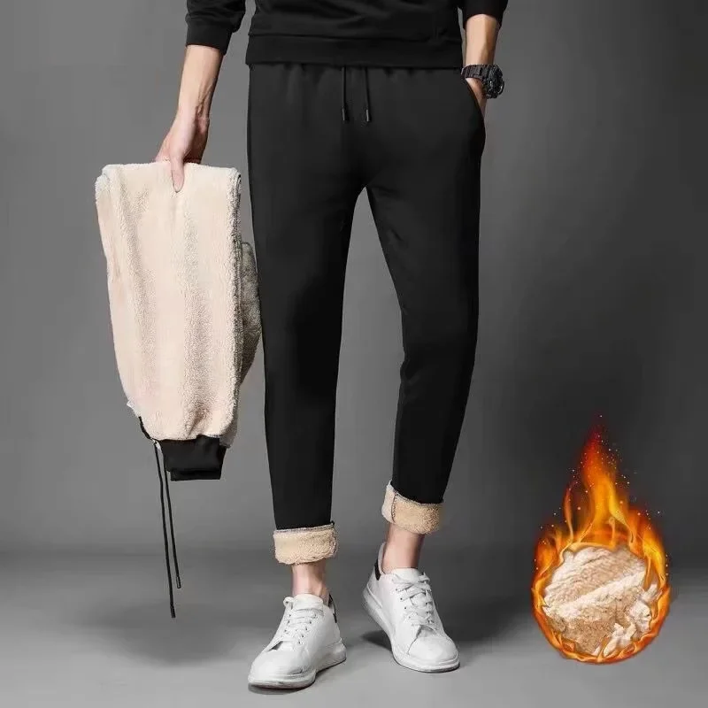 2023 Autumn/Winter Thickened Sweatpants Loose-Fit Fleece-Lined Sheepskin Casual Pants Thickened Slimming Outer Wear Waldens