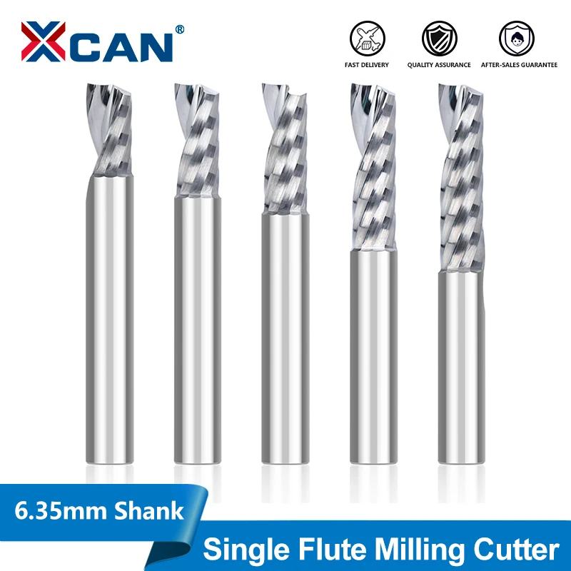 

XCAN 1 шт. 6,35 мм хвостовик с одной канавкой, спиральная фреза, твердосплавная концевая фреза с ЧПУ, 3D гравировальная бита для дерева