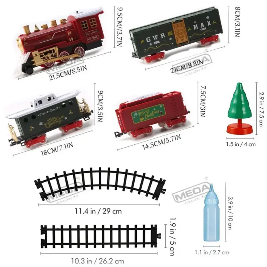 Battery Powered Christmas Electric Trains Toy Kids Engineering Car Xmas Railway Track Vehicle with Light&Sound Birthday Gift