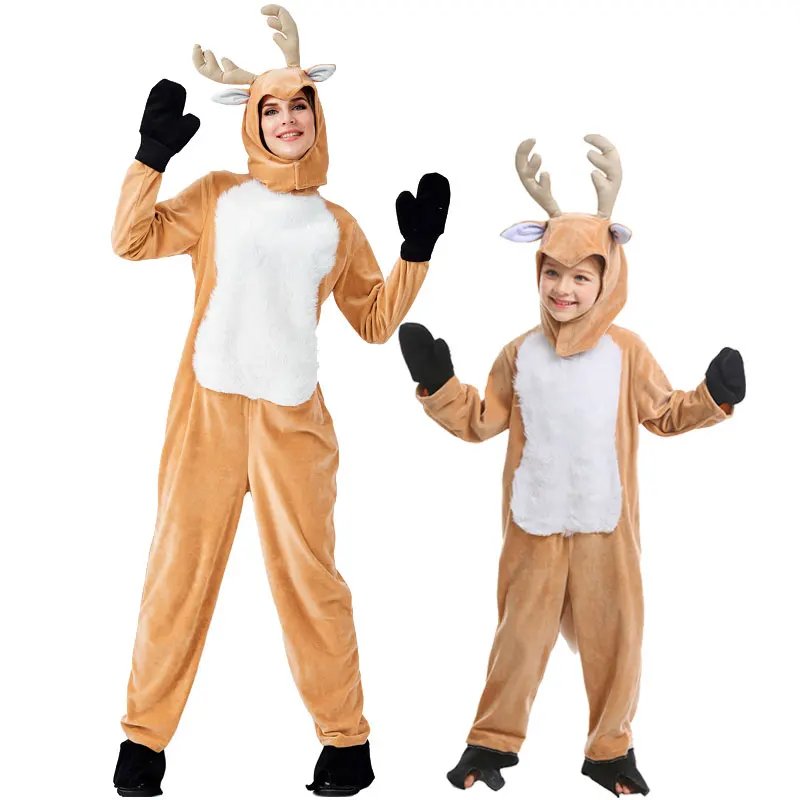 

Christmas Romper Women Reindeer Adult Costume Deer Animal New Year Party Jumpsuit Role Play Christmas Parent-child Costume