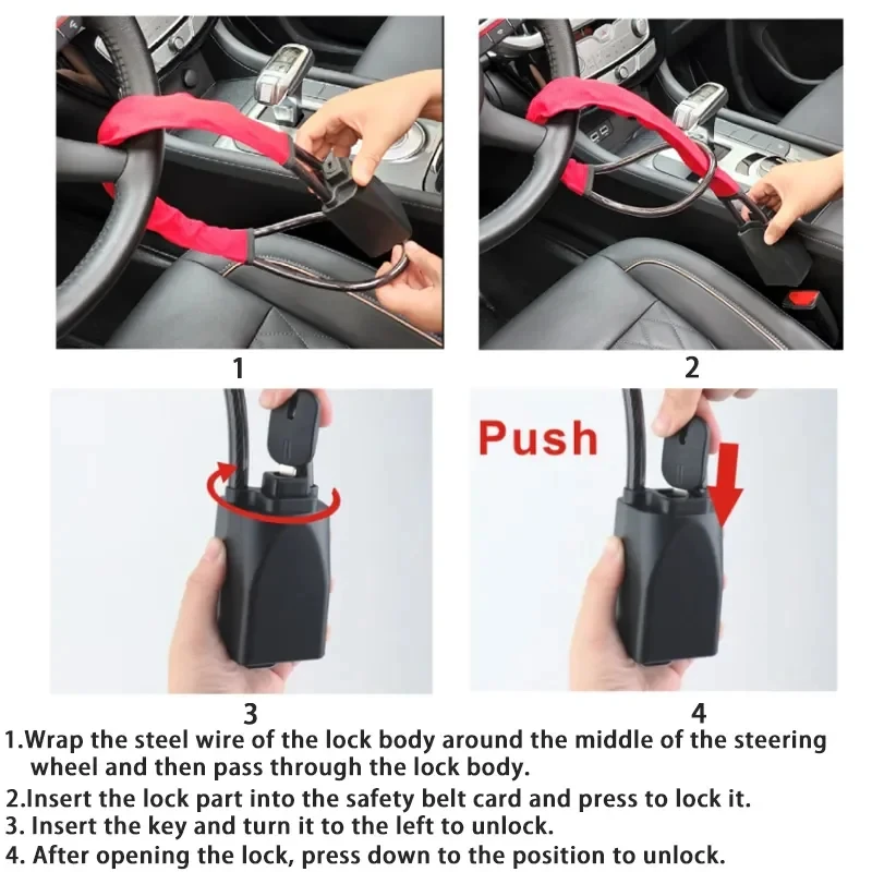 Car Steering Wheel Steel Lock Anti-theft Lock Security Device Easy Installation Fits Most Cars SUV Truck Auto Accessories