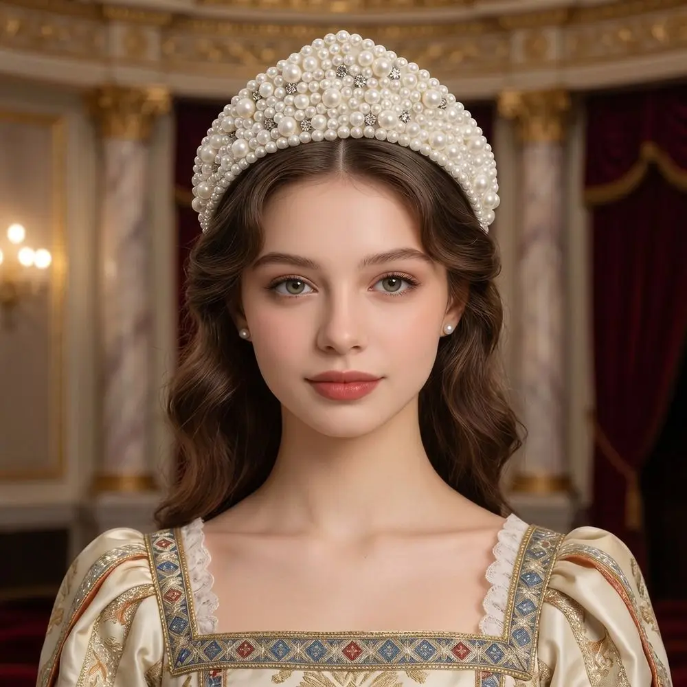 

Ретро-элегантная бархатная повязка на голову в виде короны, треугольная, в стиле барокко, с жемчугом и стразами, эластичная, губчатая, для вечеринок