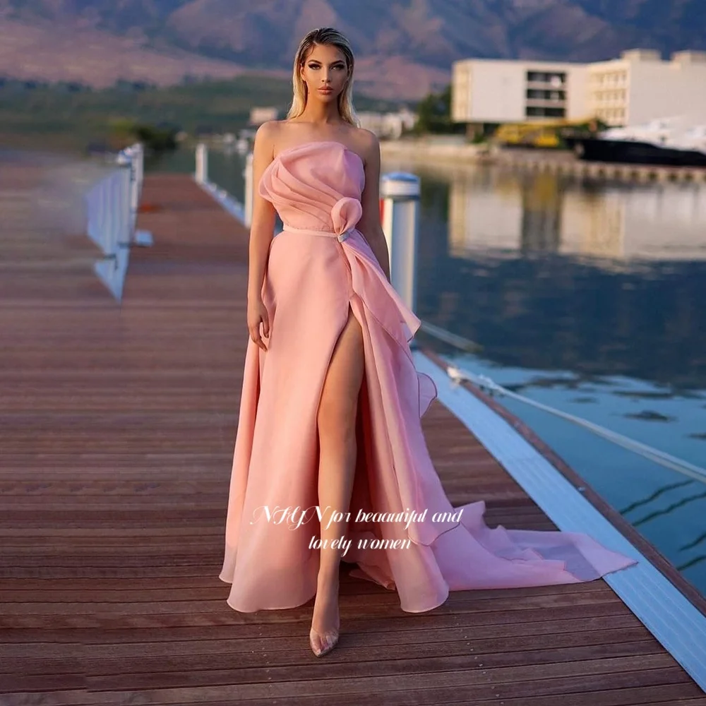 

NFYN Strapless Prom Dress with Belt Princess Dress A Line Evening Dress Pleated Party Dress مناسبة رسمية Customized