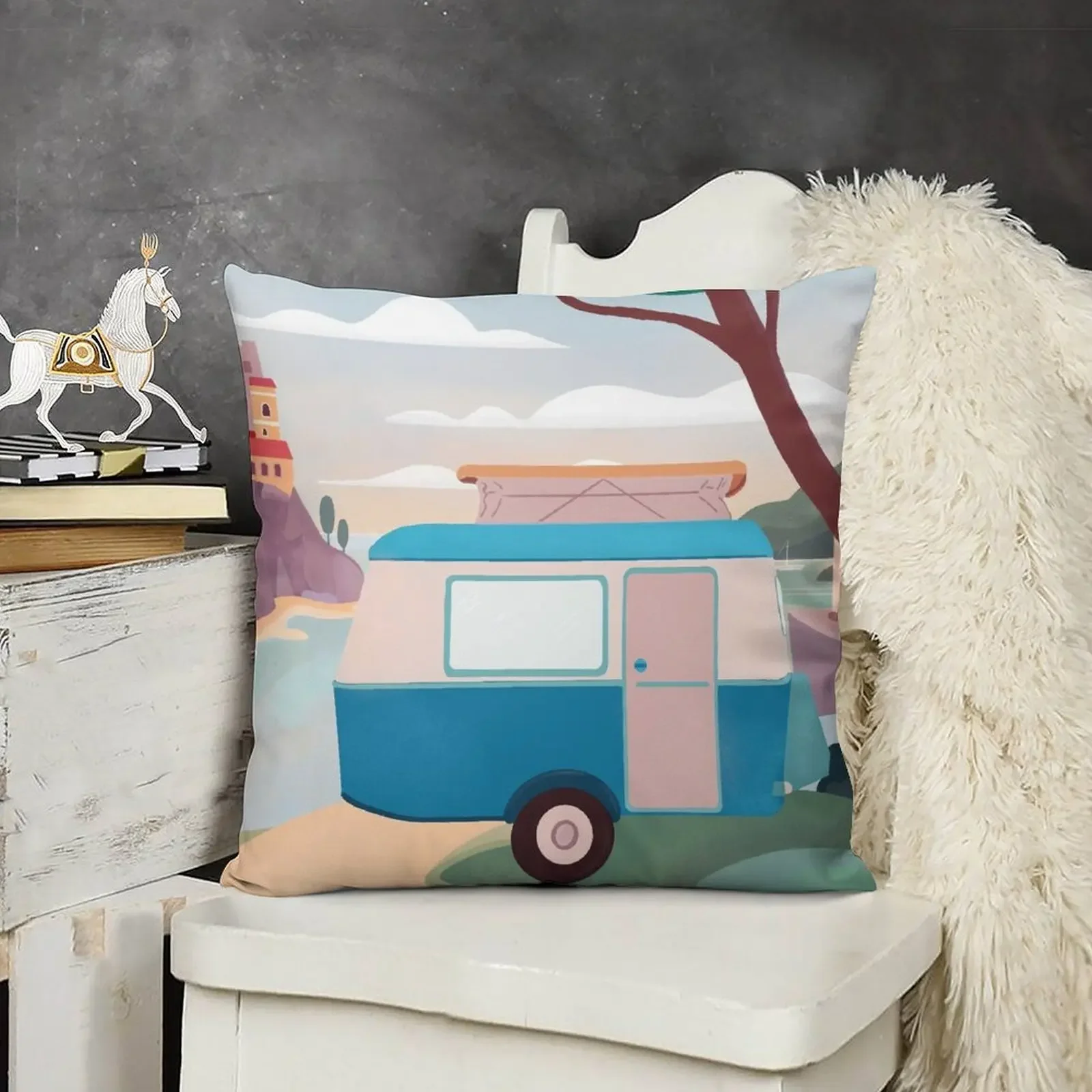 

Vintage Caravan by the Sea Throw Pillow Pillow Case Christmas Sofa Cushions Cover Pillowcases Bed Cushions pillow