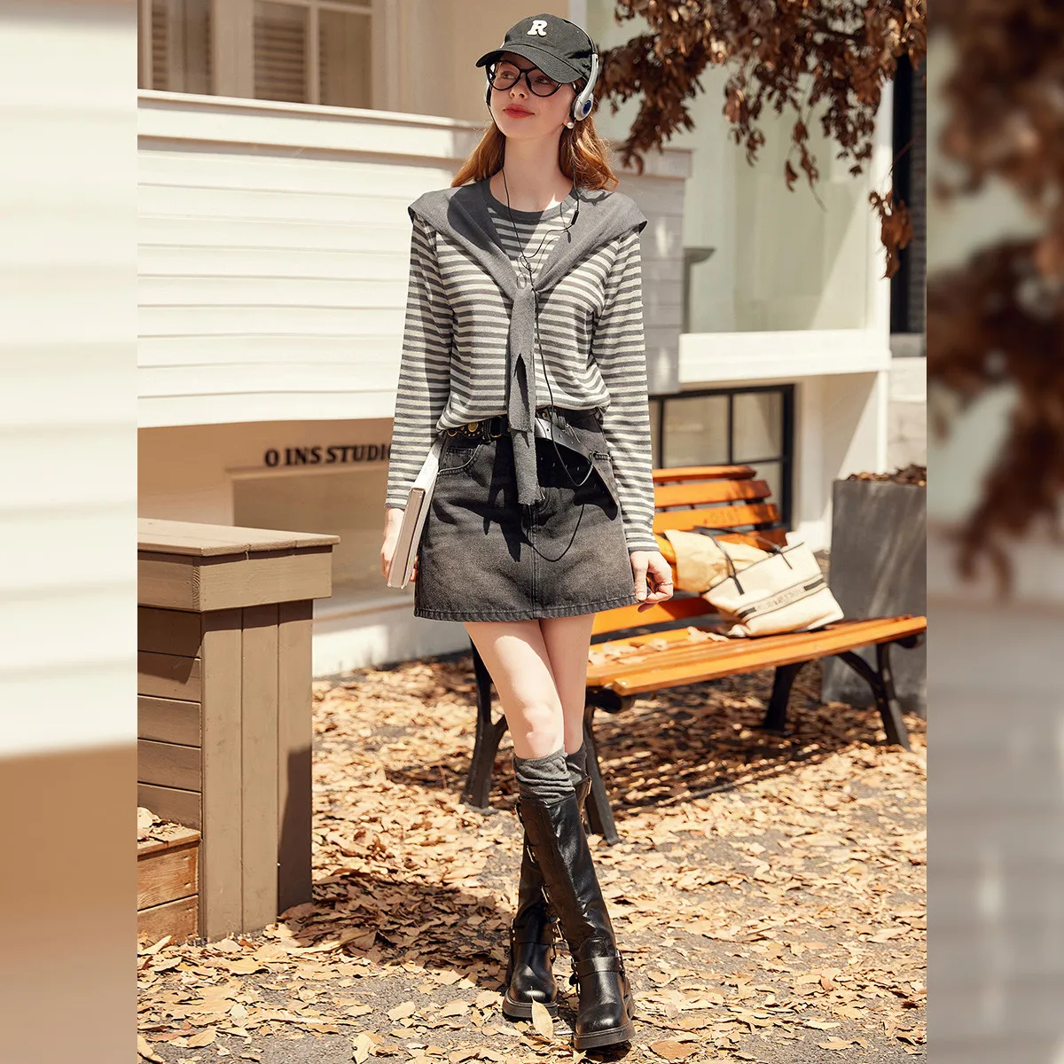 LOUIS YAO Neue Schal Gestreifte Gestrickte Langarm Pullover 52025 Herbst Tops Leicht Dehnbaren Stoff Rundhals frauen Strickwaren