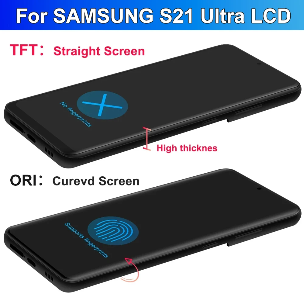 S21 Ultra 5G TFT Screen Assembly for Samsung Galaxy S21 Ultra 5G G998B G998B/DS LCD Display Touch Screen Digitizer with Frame