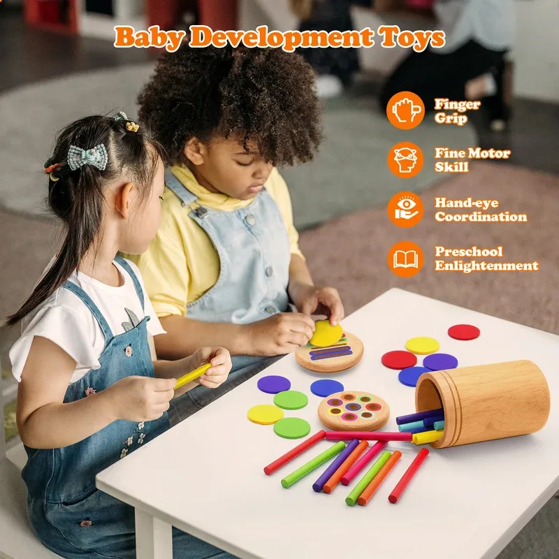 Giocattolo di smistamento in legno Montessori - Gioco di bastoncini di equilibrio con abbinamento dei colori per bambini Abilità motorie fini e apprendimento della matematica
