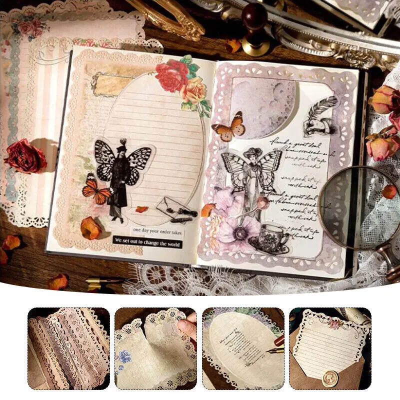 10Pcs Vintage Floral Paper Scrapbook Diy Photo Album Card Making Journal Craft Diy Craft Background Paper Office Supplies