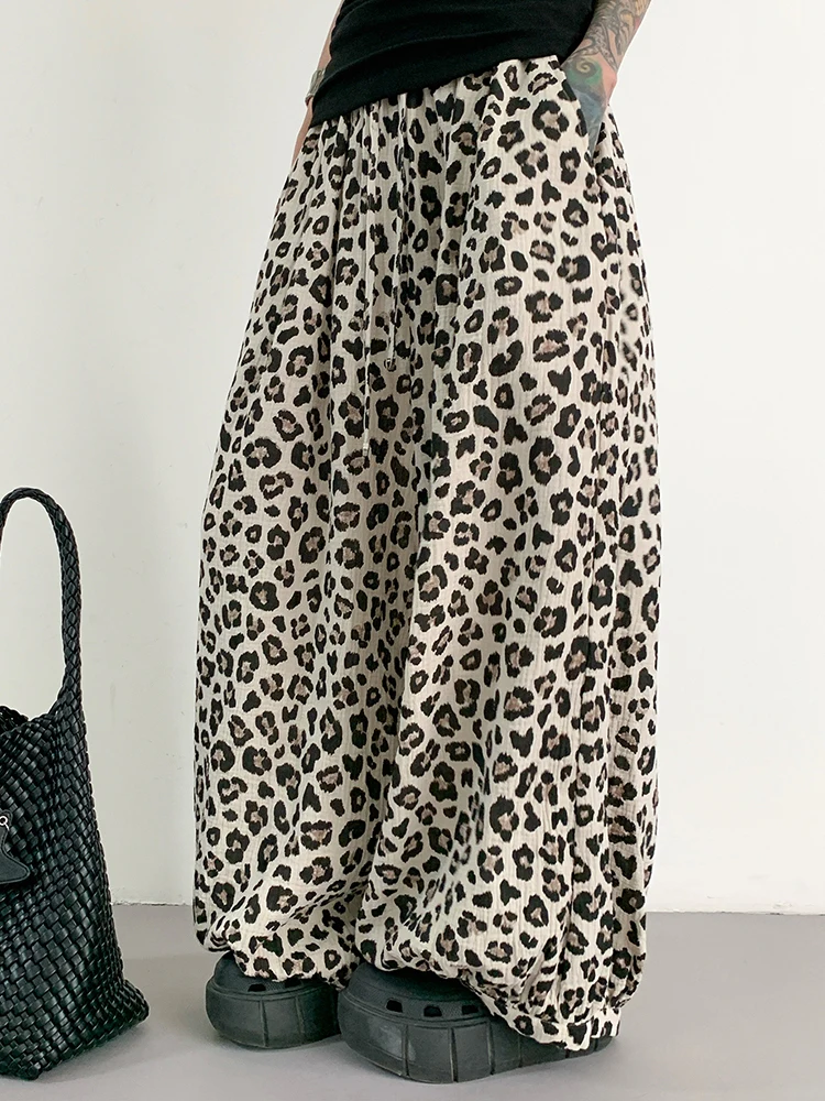 YERMORA Hoge Elastische Taille Luipaardprint Casual Wijde Pijpen Broek Voor Vrouwen Losse Nieuwe Broek Mode Tij Lente Zomer 2025,