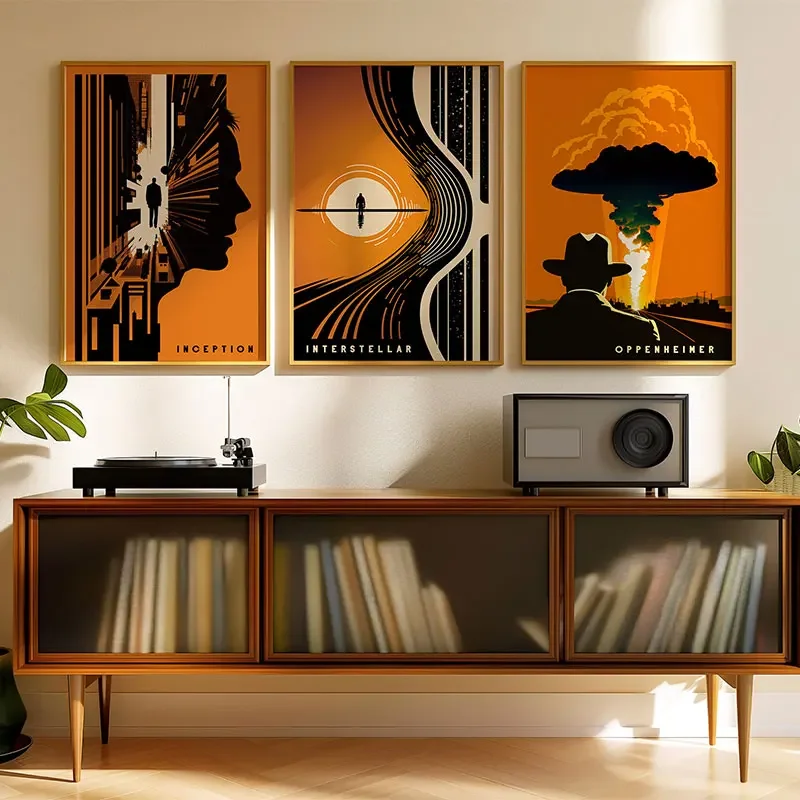Minimal Movie Poster Canvas Painting Interstellar, Oppenheimer, Inception Theater Living Room Home Decor Lover Gift Illustration