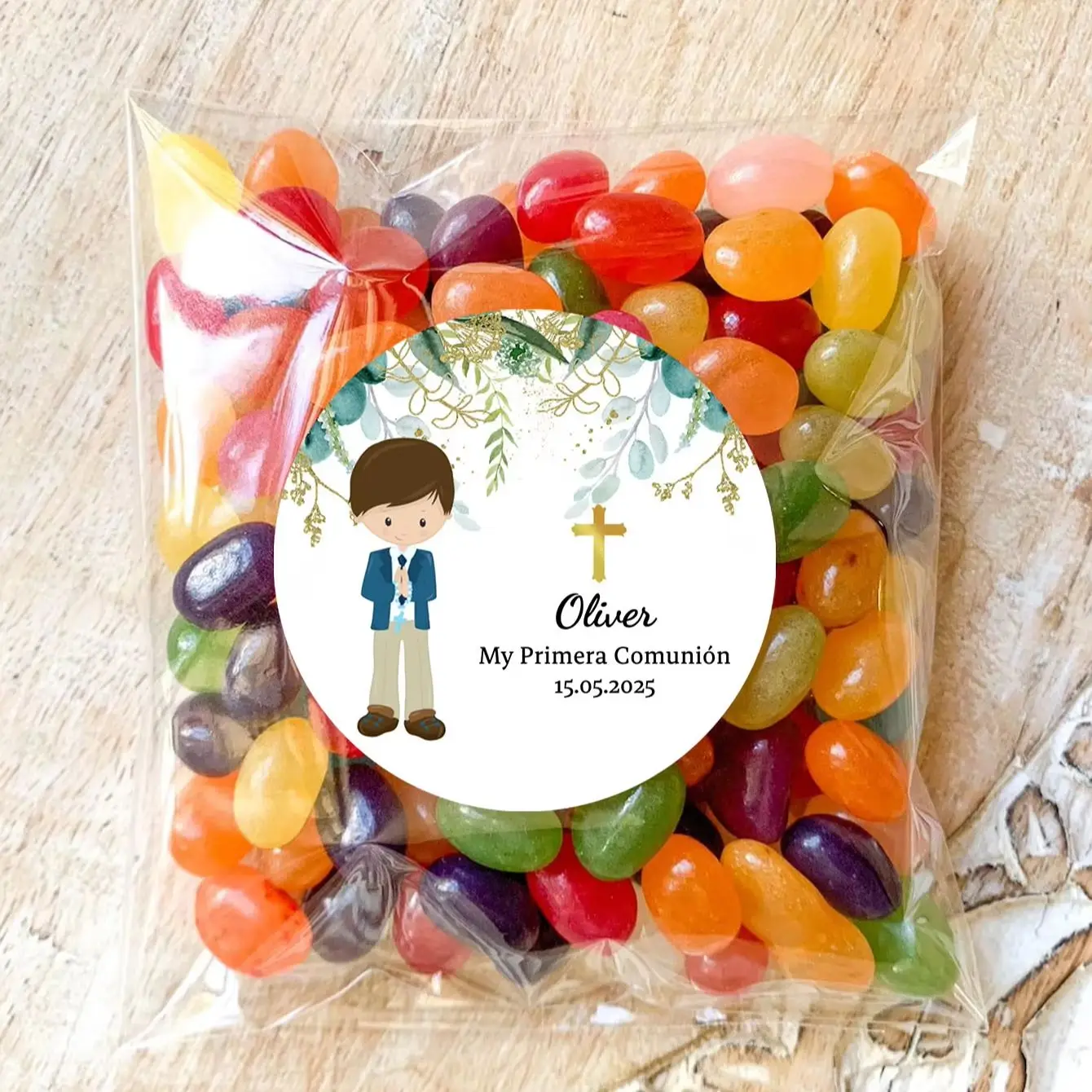 1‑50Pcs Custom Round Stickers Labels for Birthday Favor Bags, Baptism Pouches, Gift Tags & Celebration Keepsake Decor