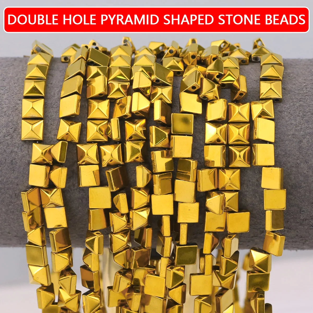 6x6mm Black Gallstone Pyramid-Shaped Gold-Toned Handmade DIY Jewelry Beads Loose Bracelets Necklaces Accessories