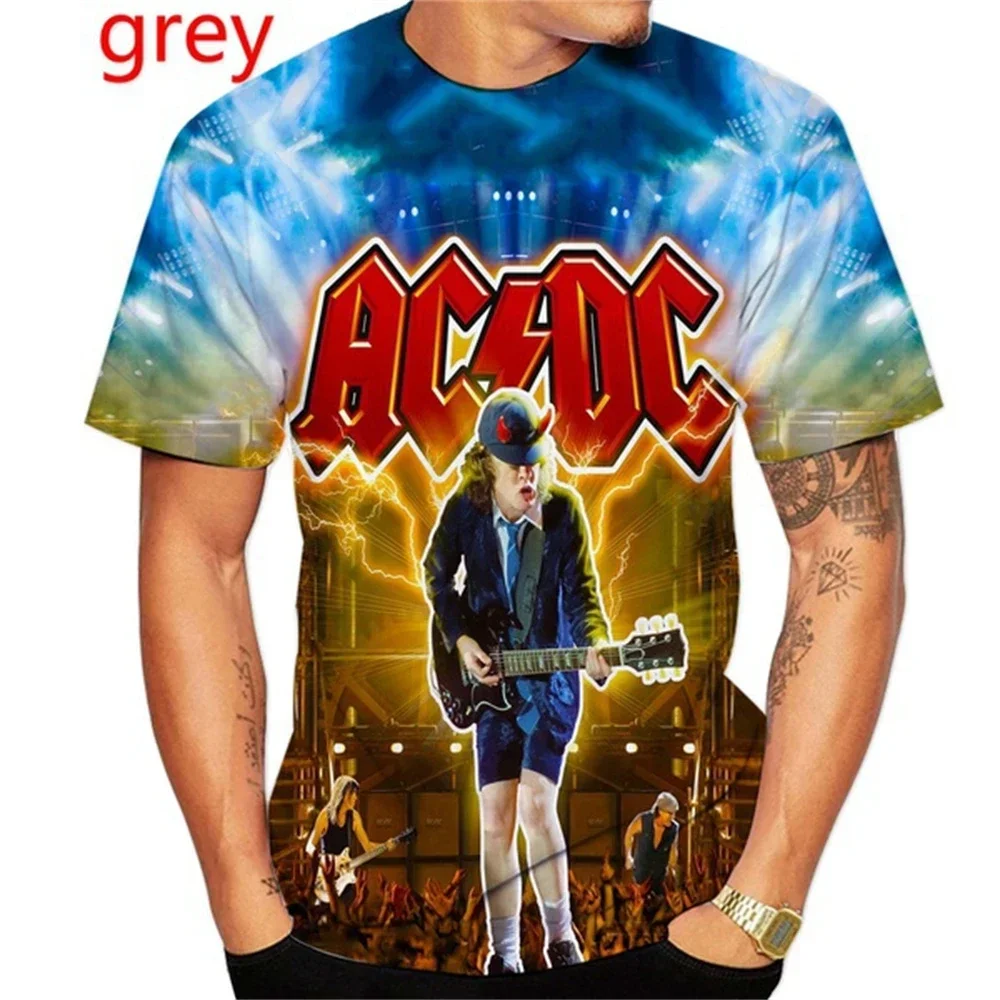 2024 New Summer Mens Clothing Metal Rock Band AC/DC 3D Print Fashion Children's O-neck T-shirt Casual Boys and Girls Shirt Tops