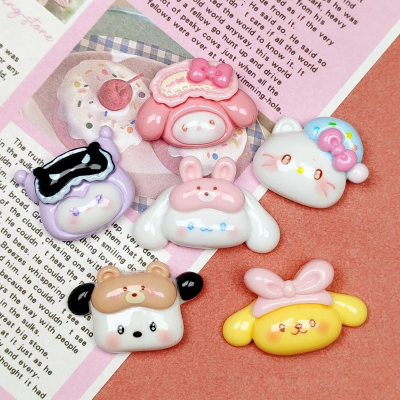 10Pcs Cartoon Resin Cute Cartoon Animal Kitten, rabbit, puppy Hairpin Pendant Scrapbook Craft Diy Miniature Ornament Accessories