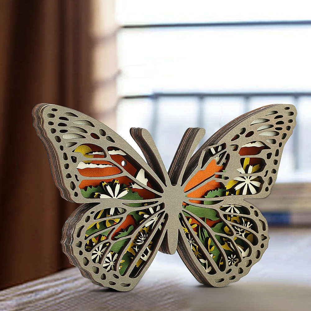 1PC 3D Hollow Wooden Butterfly St. Patrick's Day Ornament Holiday Photo Props Accessoires Miniatures Desk Decoration Craft Gifts