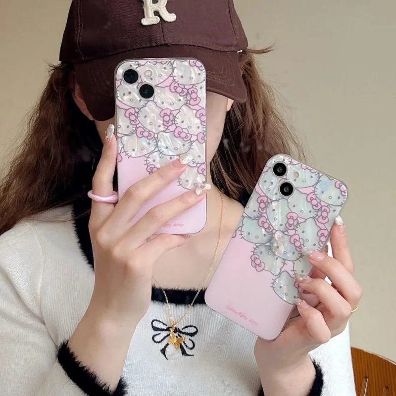 Kawaii Hello Kitty Phone Case MINISO Pink Girl Cute  For iPhone 15 14 13 12 11 Pro Max 7 8 Plus SE XR XS MAX Y2K Anti Fall Shell