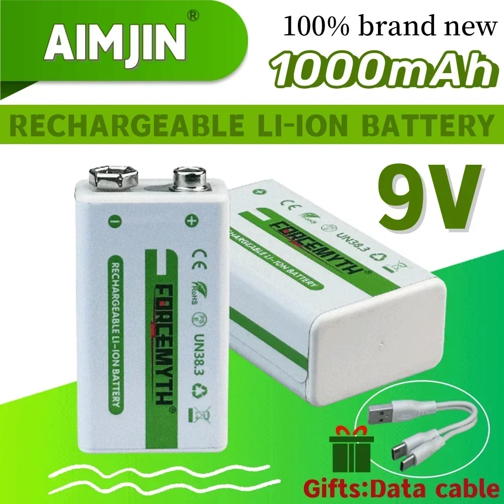 

1000mAh 9V Li-ion Rechargeable Battery 6F22 Micro USB 9v Lithium Batteries for Multimeter Microphone Toy Remote Control KTV