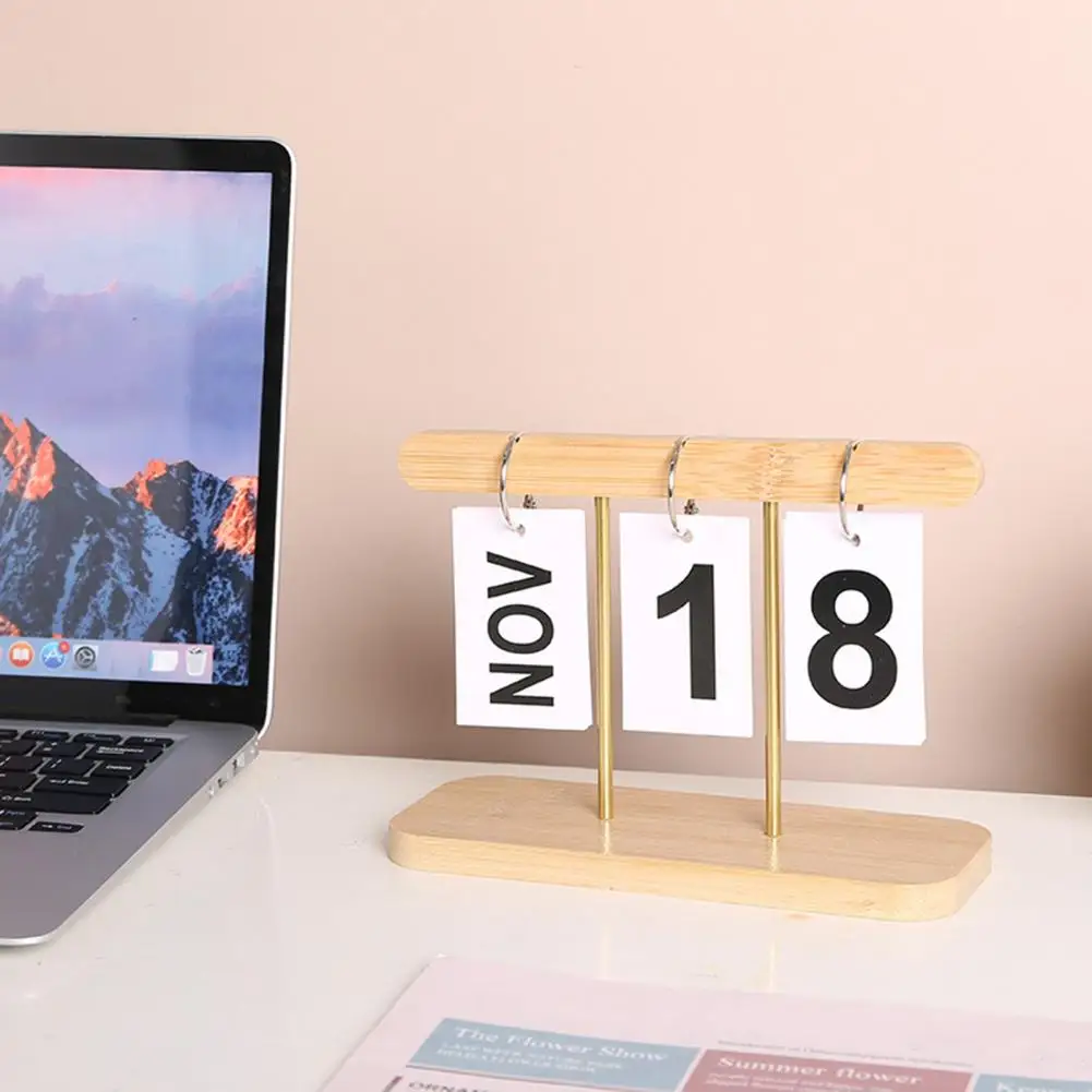 Desktop Calendar Reusable Wooden Flipping Calendar Decorative Number Display Delicate Calendar Office Decor For Home