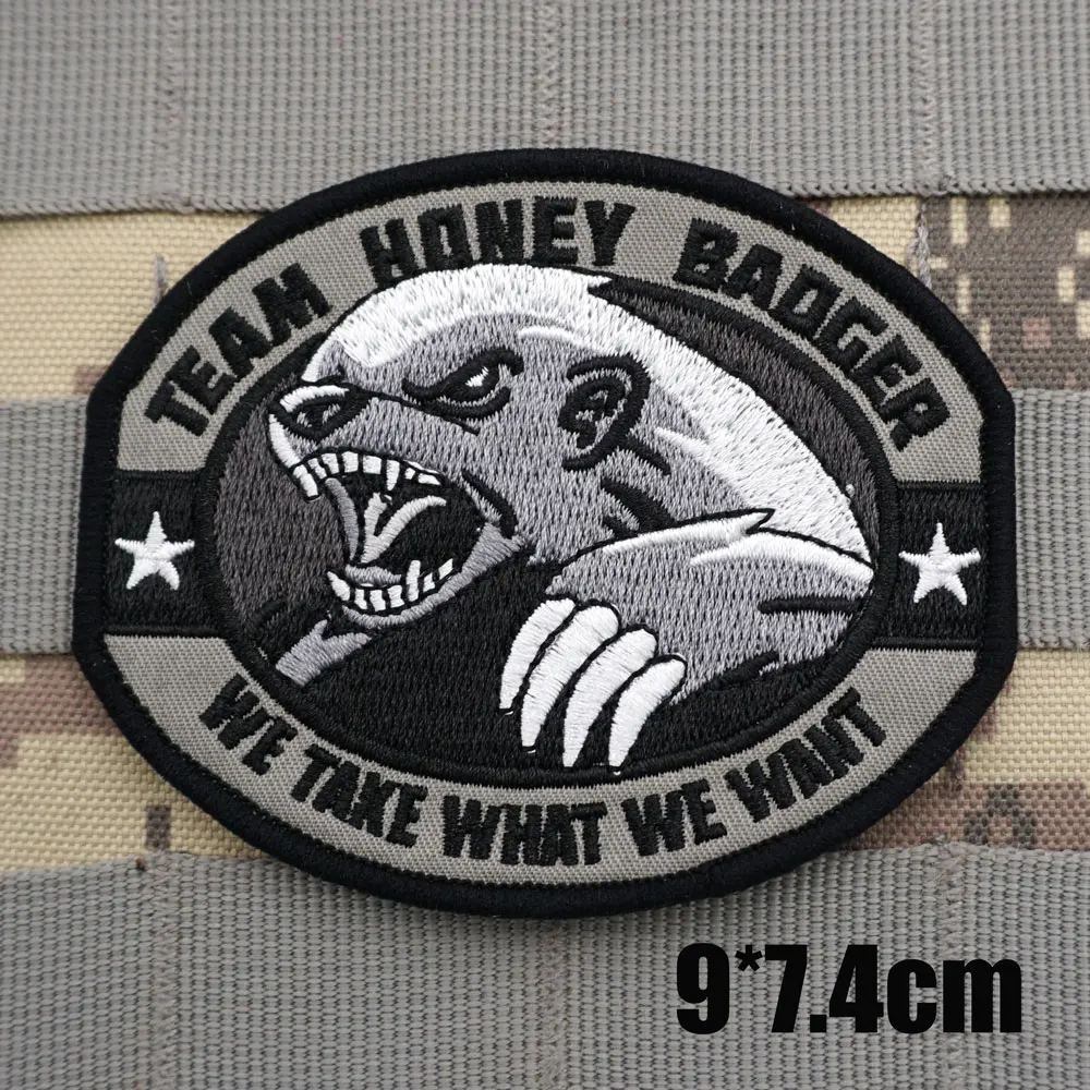 Team Honey Badger We Ake What We Want Military Tactical Embroidered Patches Armband Backpack Badge with Hook Backing