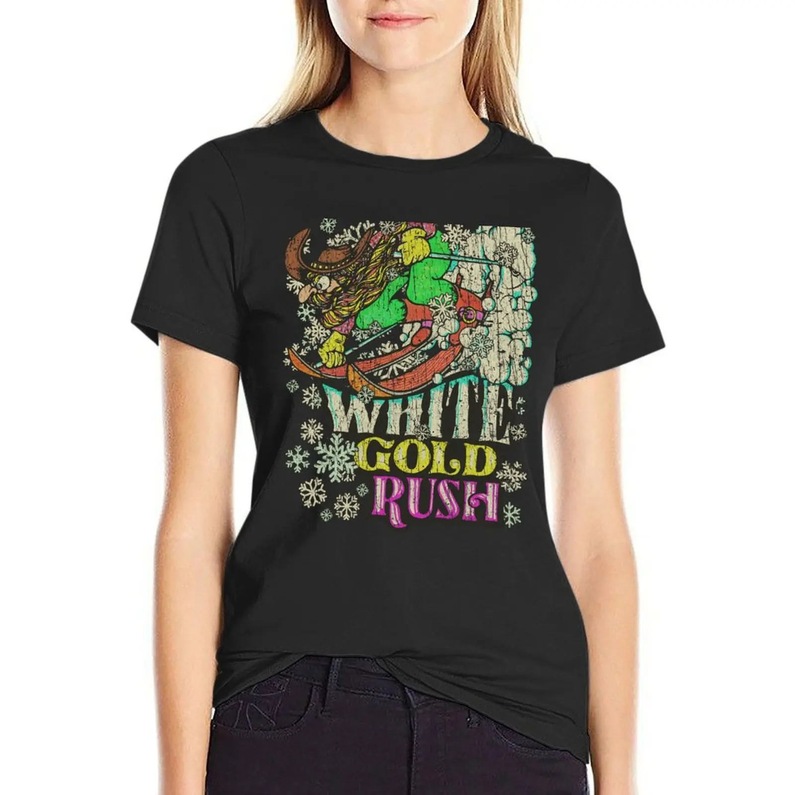 

White Gold Rush 1982 T-Shirt customizeds cute tops graphics Short sleeve tee oversized workout shirts for Women