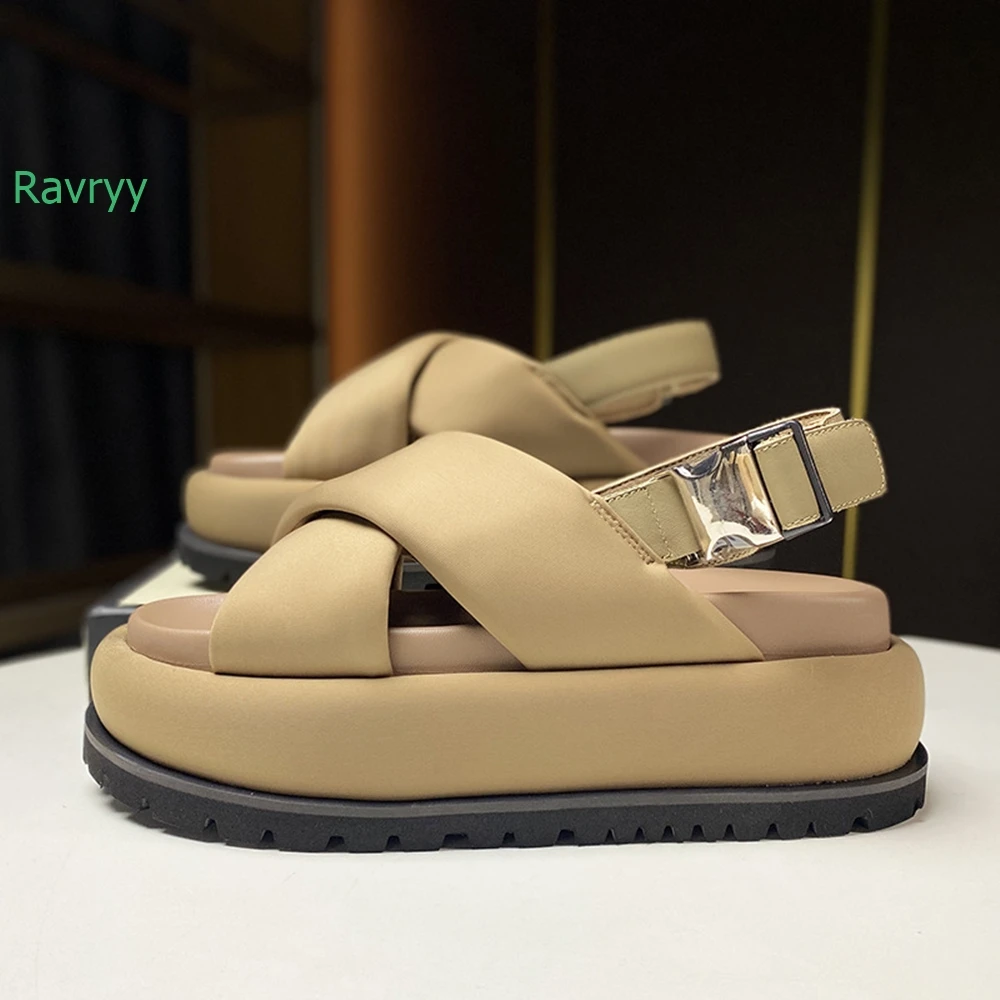 2024 Summer New Leather Women Sandals Thick Bottom Retro Roman Sandals Open Toe Slingback Back Buckle Fashion Casual Sandals