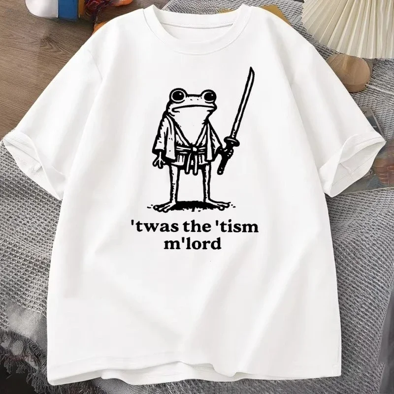 Twas the Tism M'lord Funny Frog Wizard T-Shirt Autism Awareness Casual round Neck Short Sleeve Weirdcore Streetwear Tee