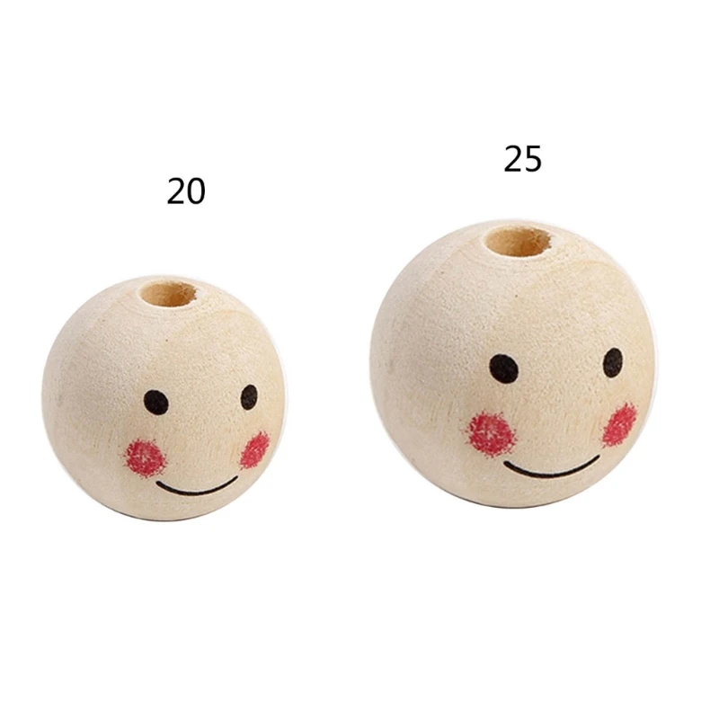 20 PCS Jewelry Making Supply Face Beads Wood Round Beads for Beads Jewelry