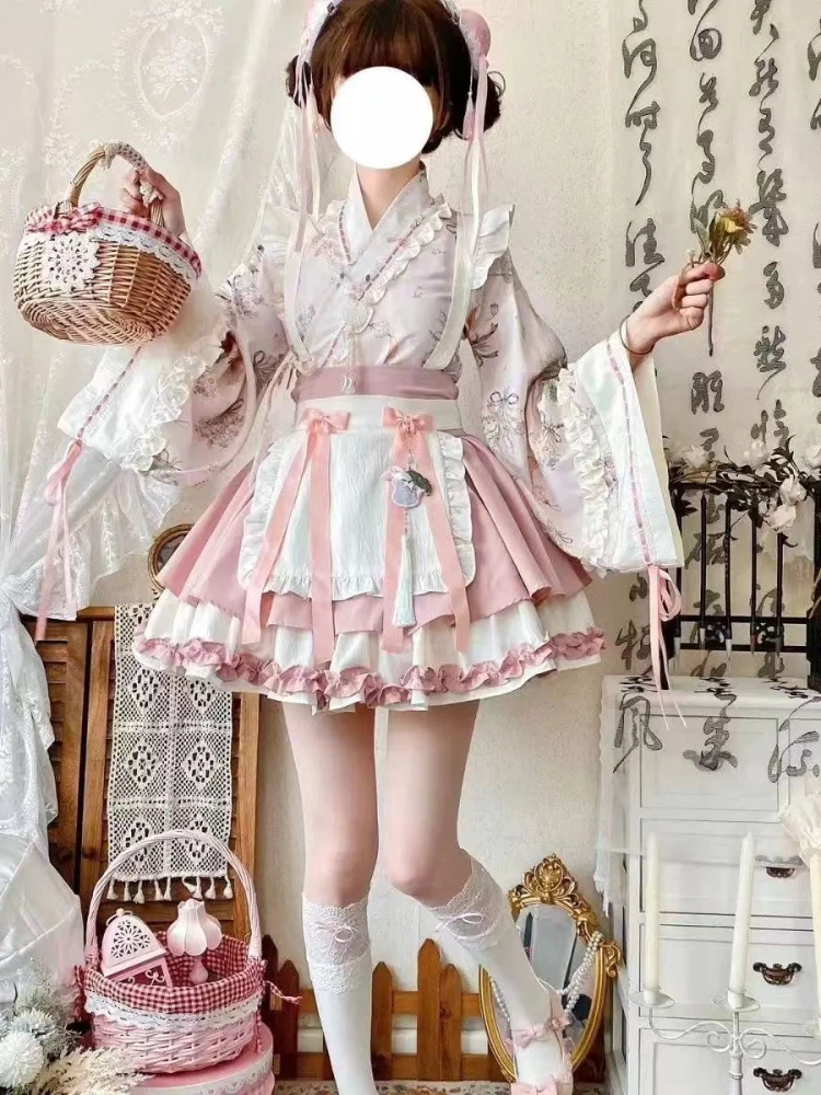 Large Sleeves Cross-neck Skirt Lolita Maid Pure Lust Style Mainland China Slim Fit Vestido Lolita Blanco Lolita Cosplay