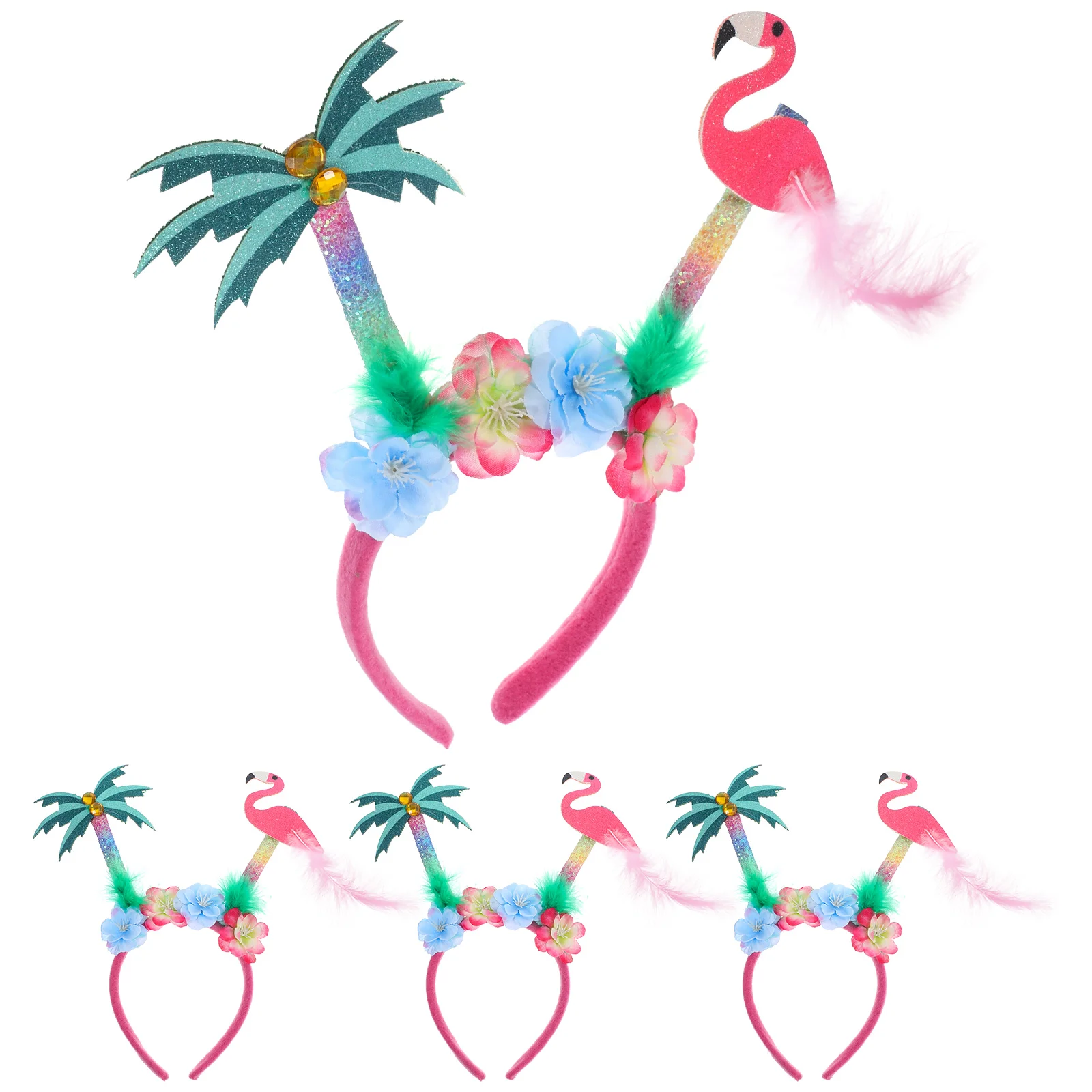 

4pcs Flamingo Tree Hairband Hawaii Style Party Headwear For Cosplay Beach Festival Luau Hawaiian Headbands Decorative