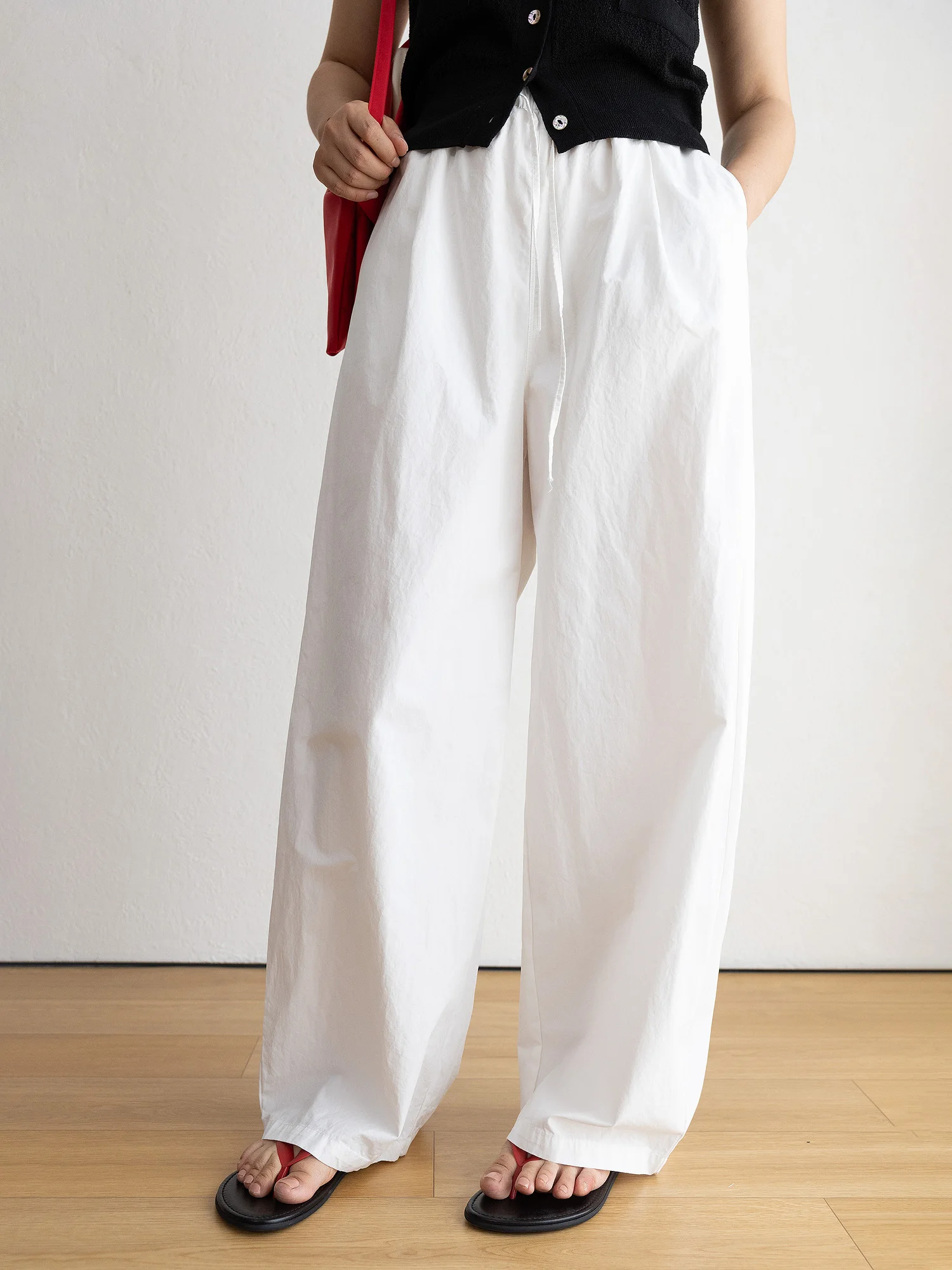 

JENUNIQUE Женские повседневные брюки свободного кроя с высокой талией, белые хлопковые брюки с защитой от солнца, прямые брюки, удобные свободные брюки