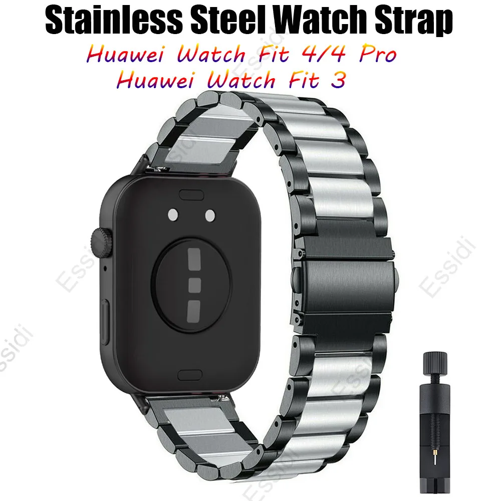 ステンレススチール時計ストラップループ Huawei Watch Fit 4/4 Pro、Huawei Watch Fit 3 メタルリストバンドと互換性あり
