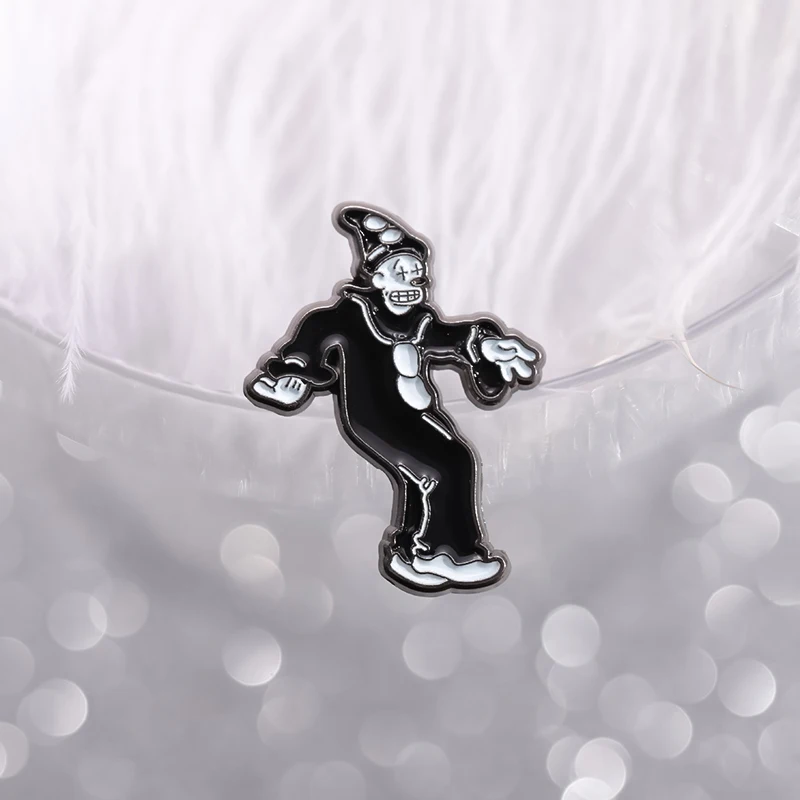 Circus Black And White Clown Brooch Enamel Pin Halloween Creative Cartoon Metal Badge Accessories Jacket Lapel Pin Jewelry Gift