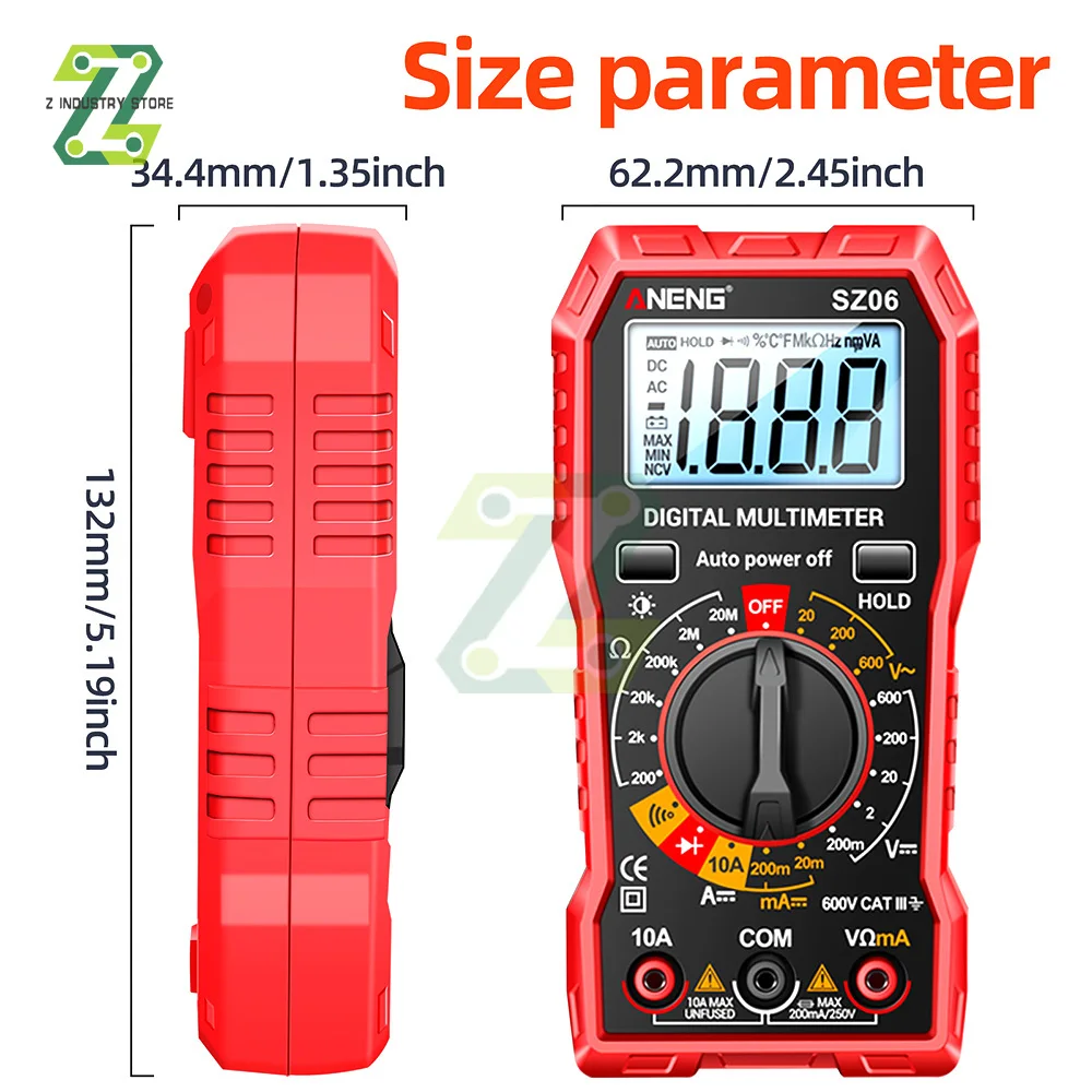 ANENG SZ06 Digital Multimeter 2000 Count Storage Professional Meter Voltage Current Ohm Tester AC/DC Ammeter Voltmeter LCDScreen