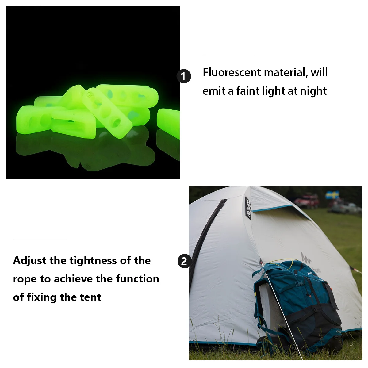 

20Pcs Camping Rope Buckle Night Visibility Practical Outdoor Gear Rope Buckle Camping Supplies
