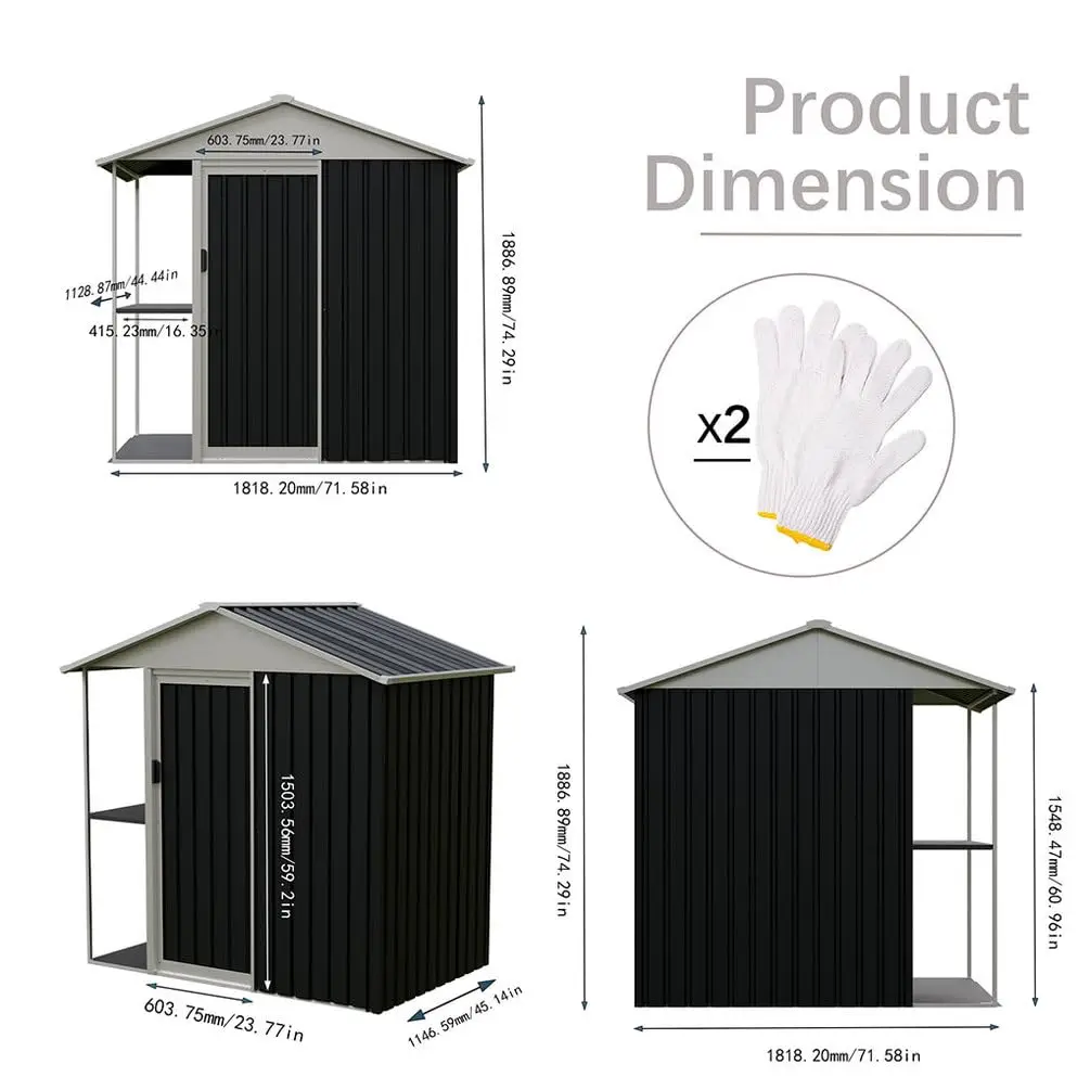 6x4 FT Outdoor Storage Shed Metal Garden Tool Gable Roof External Shelf Galvanized Steel Backyard Patio Lawn Bike, Customized