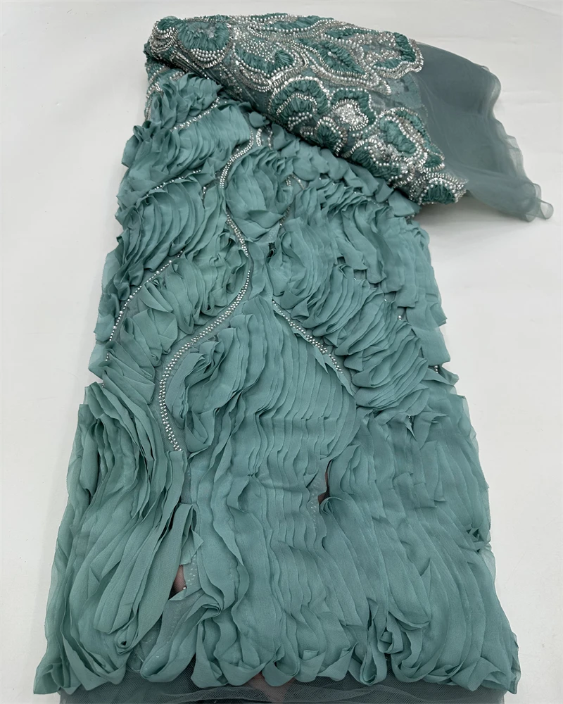 

Luxury Beaded 3D African Lace Fabric High-Quality Nigerian Applique French Sequins Tulle for Bridal Wedding Sewing 2025