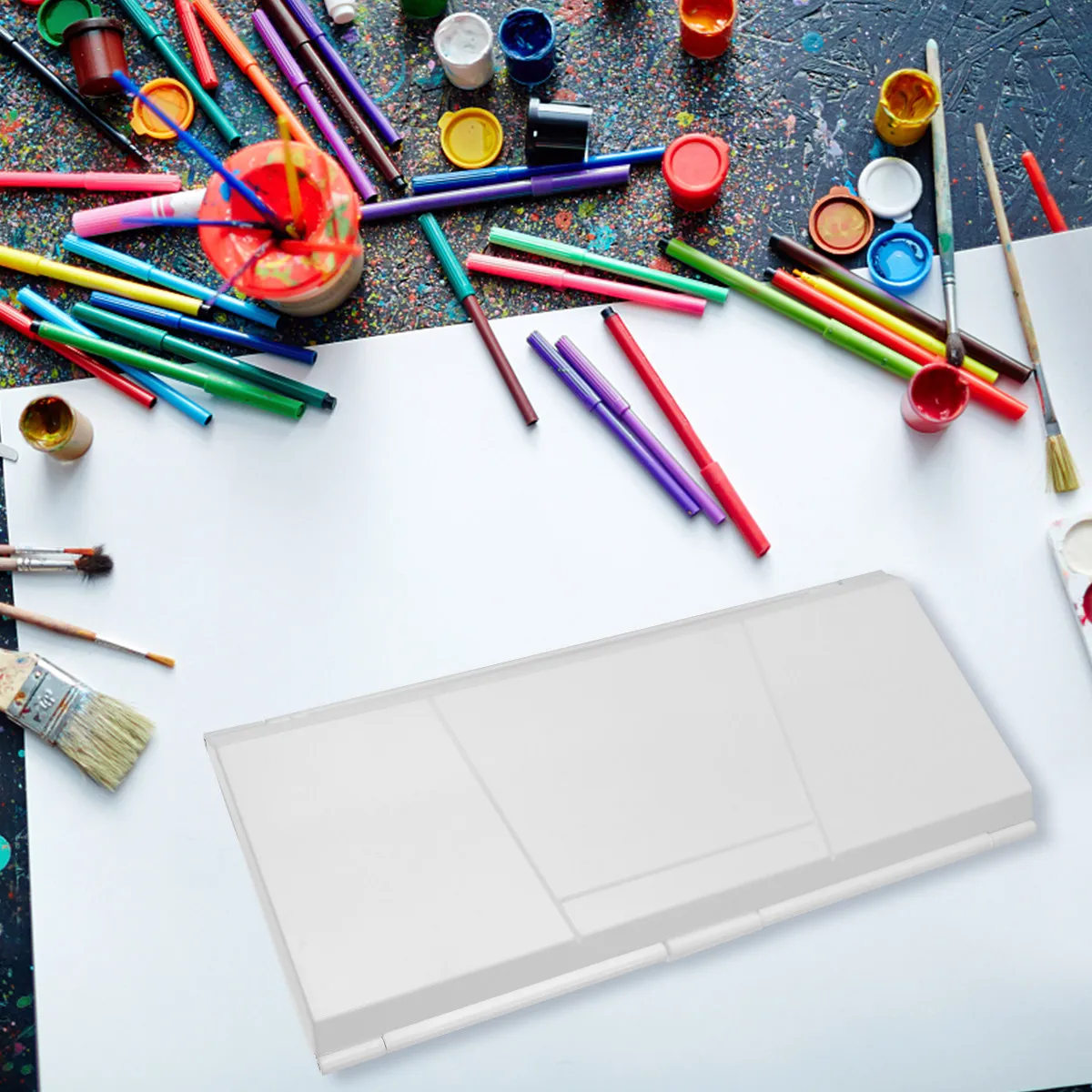 Rectangular Color Mixing Box for Painting – Hard Plastic Art Supply, Elegant Simple Design, White