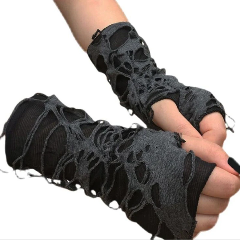 Unisex Sexy Gothic Black Fingerless Long Glove For Women Men Halloween Gloves Mittens Clubwear Dance Cosplay Costume