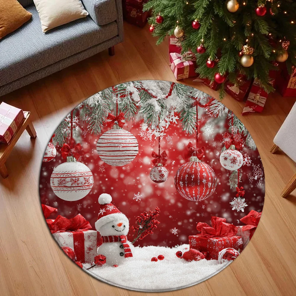 Christmas Santa Claus Red Wall Pattern Circular Carpet Christmas Floor Mat and Children's Carpet Christmas Decoration Gifts