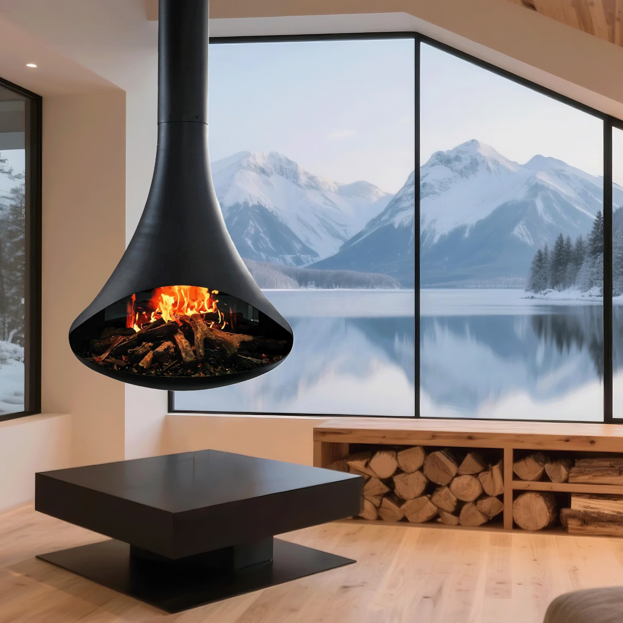 Chimney - LCD Electric Fireplace for Living Spaces |LCD Screen | 5 Flame Colors, 5 Modes, 12 Light Colors for Top & Fuel Bed