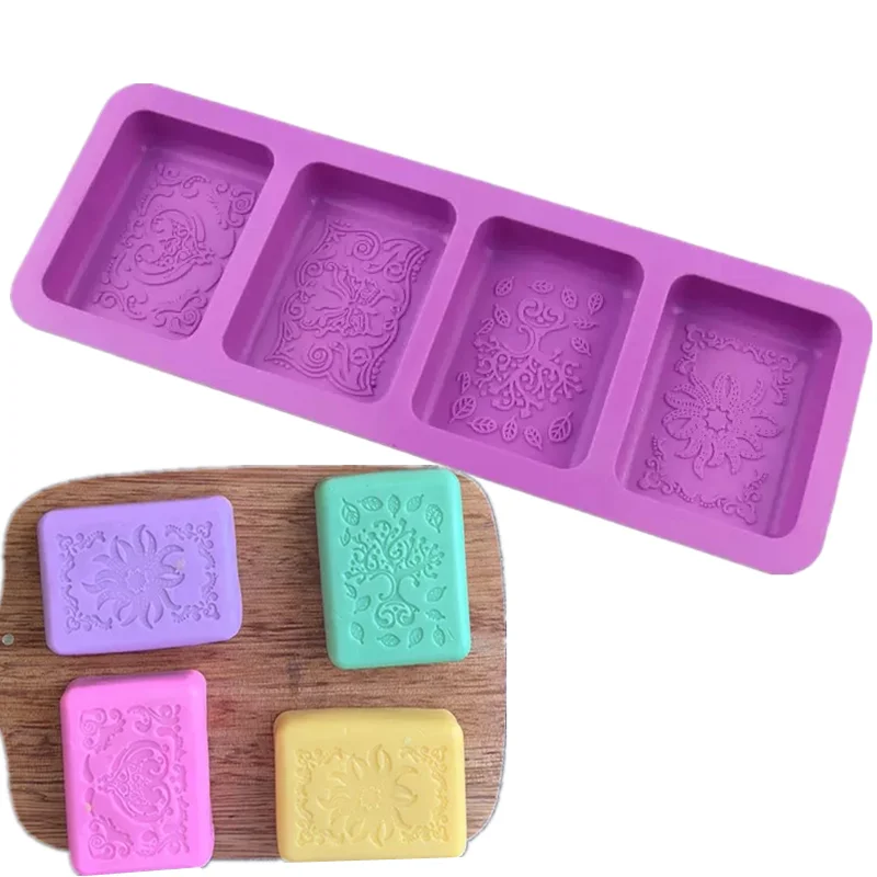 Moldes de Silicona para Jabón, Molde Rectangular para Hacer Jabón, Moldes de Silicona con Patrón de Flores 3D para Jabón Hecho a Mano, Bombas de Baño, Dulces y Chocolate
