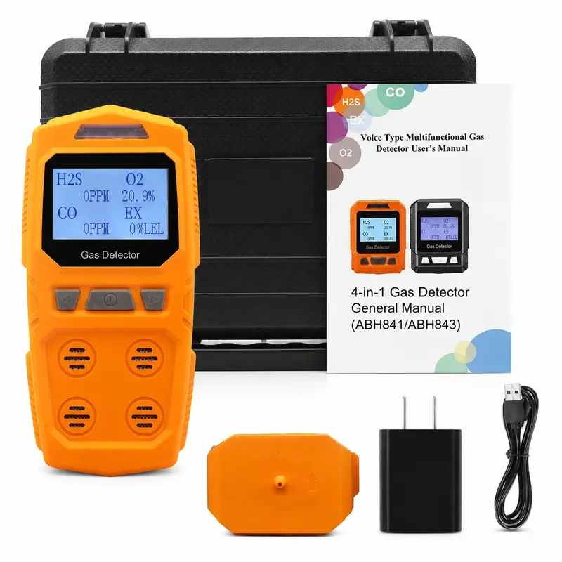 High Precision 4-in-1 Gas Detector Combustible Toxic Hazardous Gas Meter O2 CO H2S Analyzer Portable Handheld Rechargeable