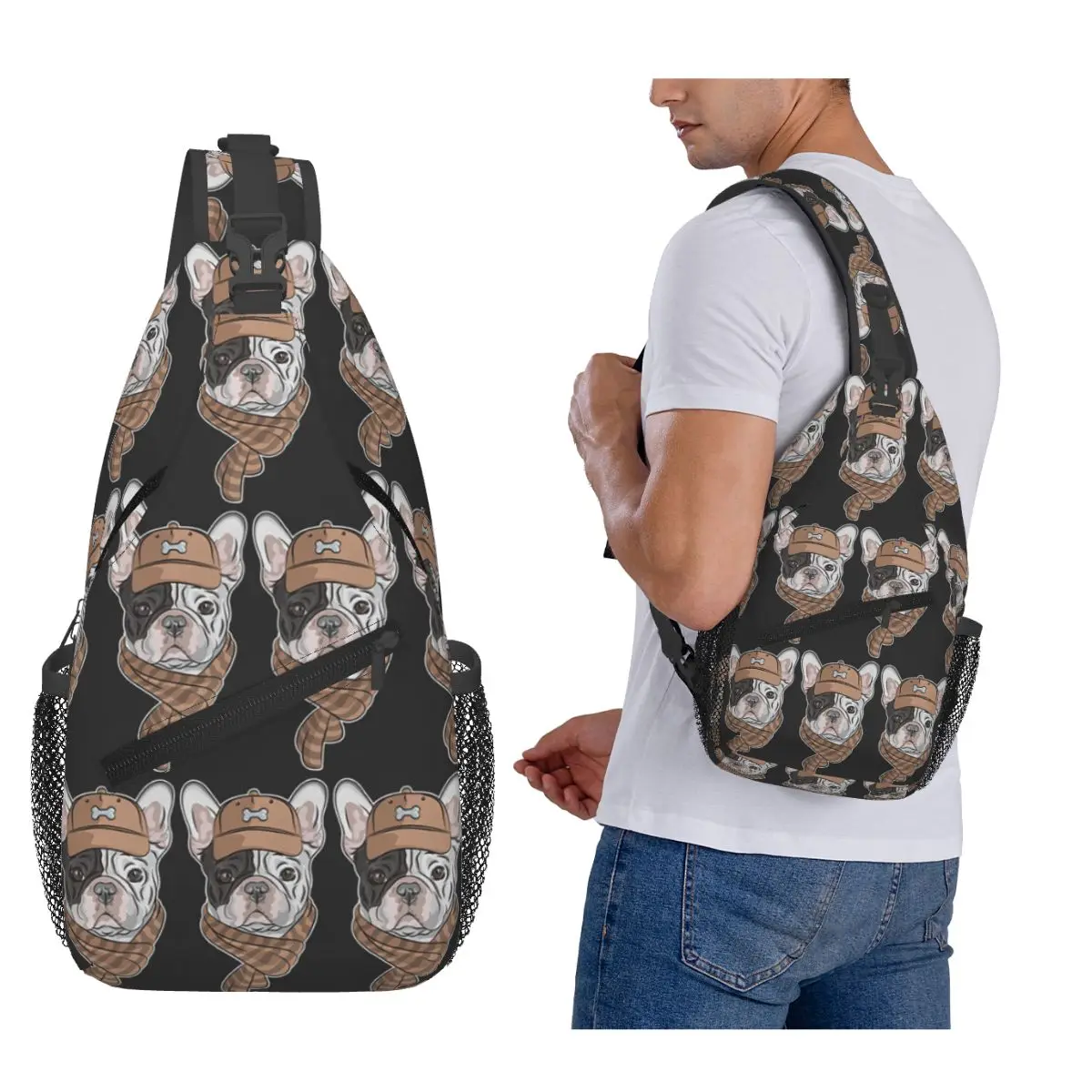 

French Bulldog Frenchie Dog Chest Bag Men Sling Crossbody Backpack Chest Bag Traveling Hiking Daypack Shoulder Bag