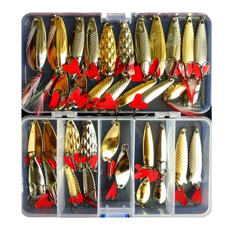 

Hot Brilliant Metal Jig Spoon Fishing Lure Set 10/20/25/35pcs Wobblers Kit Pike Spoon Bait Fishing Tackle Pesca Isca Artificial