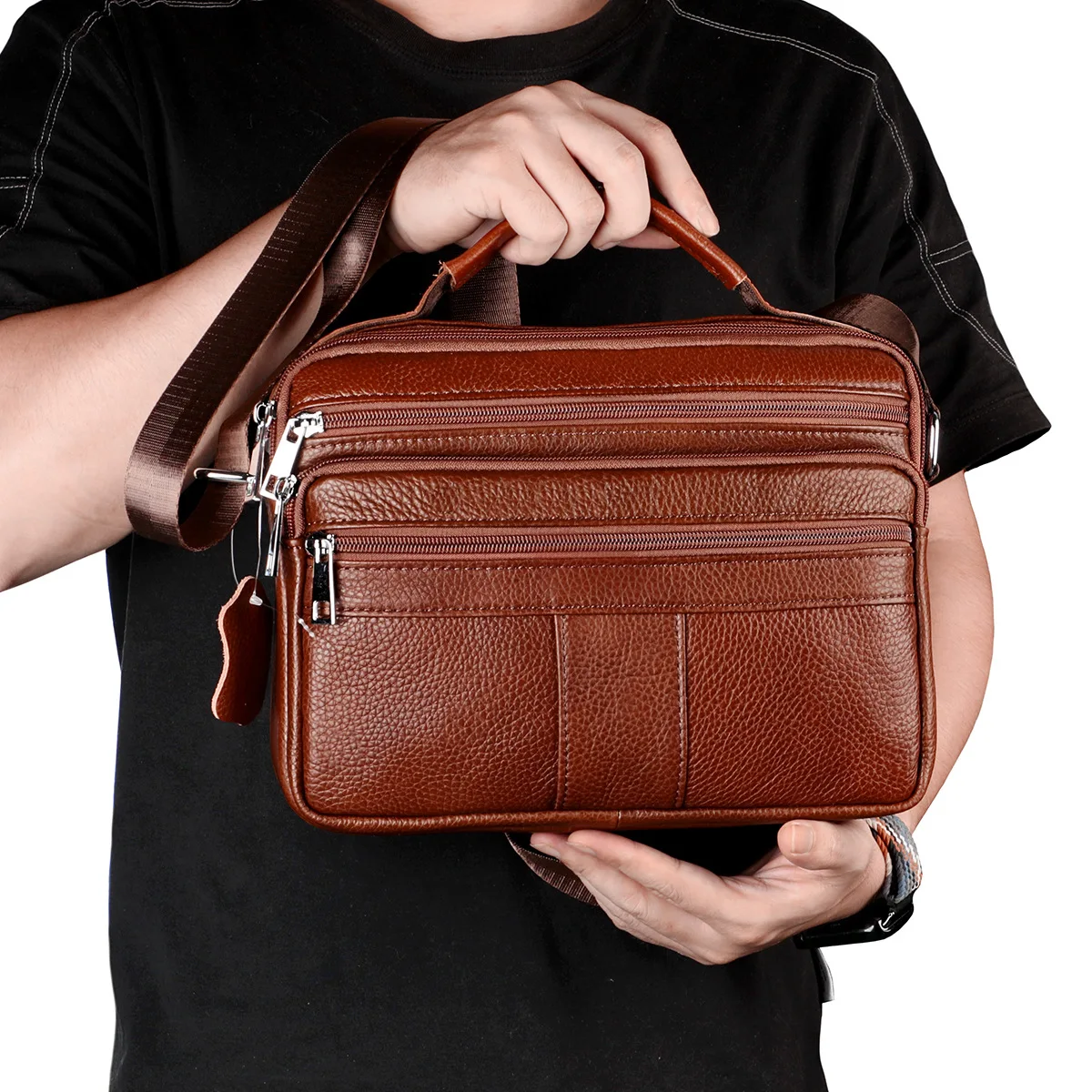 

Men's New Genuine Leather Crossbody Bag Luxury Vintage Handbags Business Shoulder Bags Briefcase Casual Travel Messenger Bag