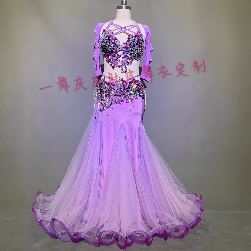 

Индивидуальные костюмы для танца живота, униформа для соревнований с двухслойной юбкой, которая обертывает вокруг ягодиц для женщин