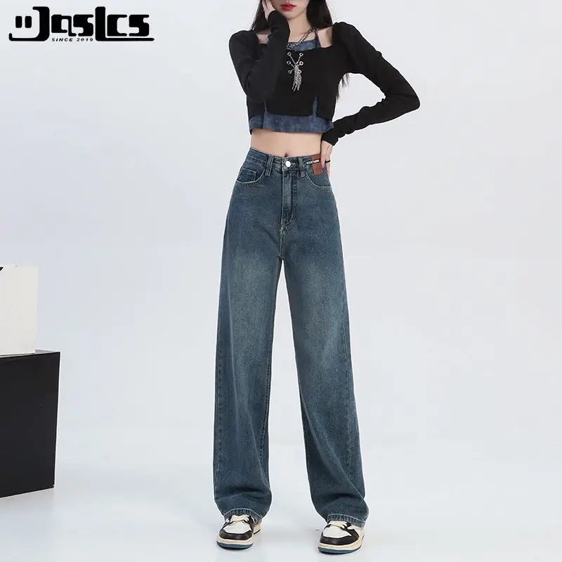 

Широкие джинсы для женщин весной и осенью 20285, новые свободные прямые широкие брюки с высокой талией для женщин