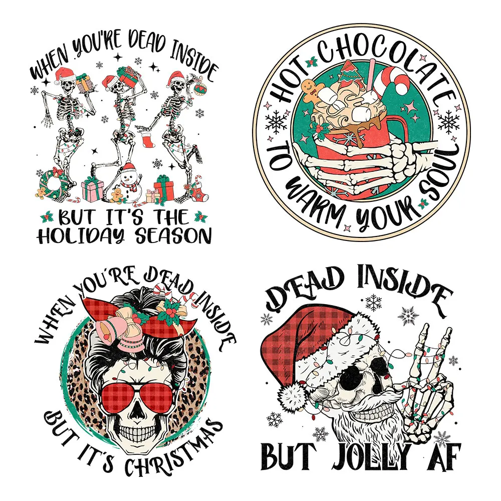 Merry Christmas Heat Transfer Sticker T-shirt Iron Patches Vinyl Washable Clothing DIY Applique Iron-on Transfers Thermal Press