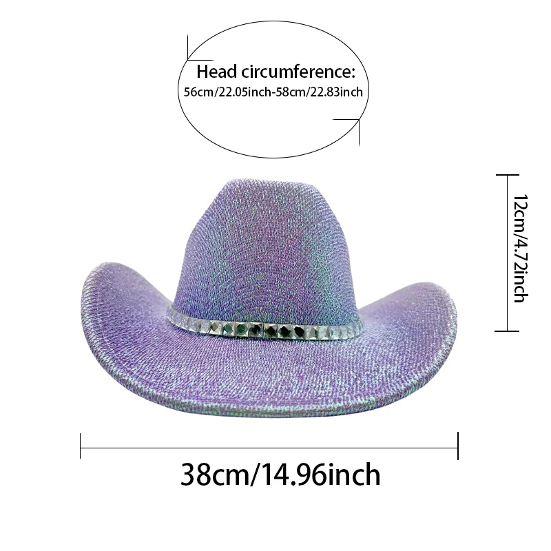 HongLuan Glitterkostuumhoed Volwassene & Cowboyhoeden Strass voor dames, Cowboy Cosplay Vrouwelijke accessoires & Cowgirl Cap