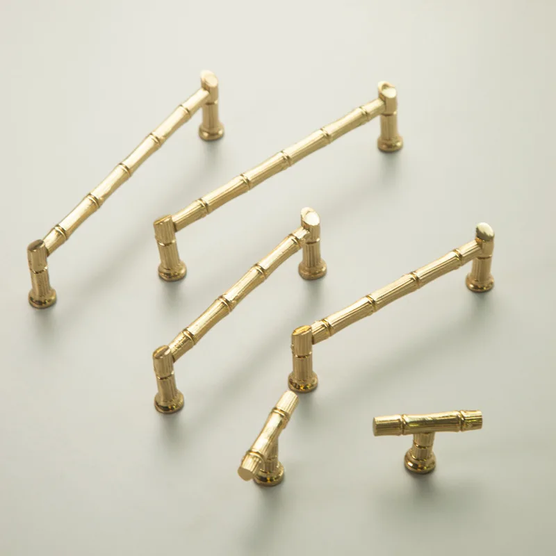 Bamboo Shape Brass Handles Furniture Pull Handle Cabinet Wardrobe Drawer Dresser Knobs Handle Modern Gold Door Pull Bar